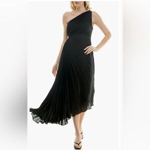 Nicole Miller-One Shoulder Pleat Midi Dress-Size 6 NWT